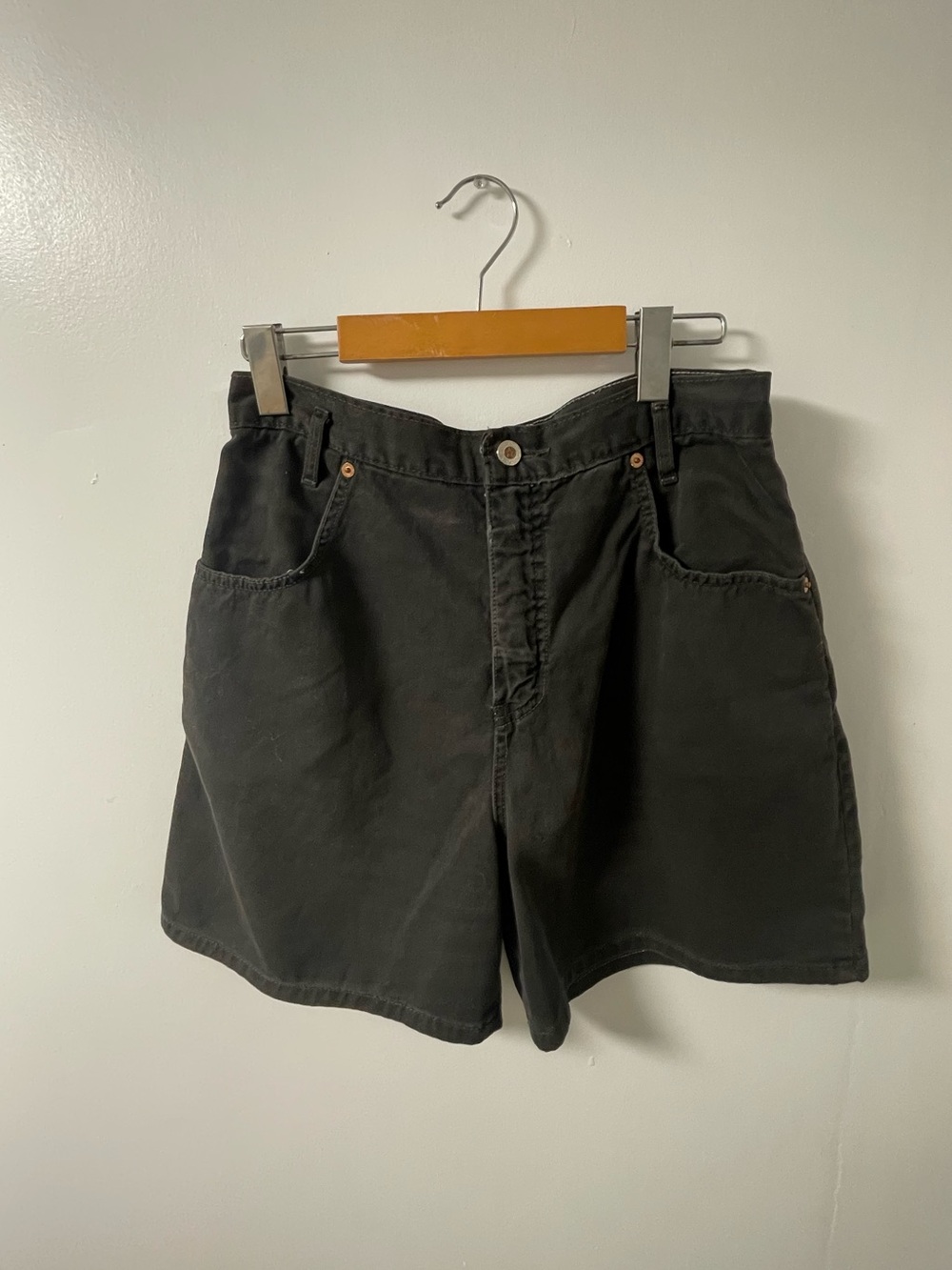 Vintage Black High Rise Mid Length Cotton Shorts
